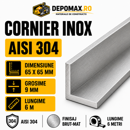 Cornier inox AISI 304, 65 x 65 x 9 mm, 6 metri